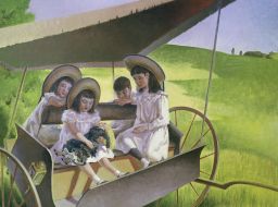 Little girls in carriage / Four kids in carriage with doll / Girls in buckboard