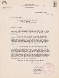 Jame Alexander Ulio to Rubin Saltzman Regarding Integration of the Troops, September 1944 (correspondence)
