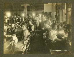 Sewing room in unidentified garment or shoe factory
