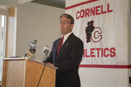 Andy Noel, new Athletics Director, at a news conference