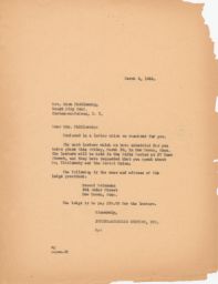 JPFO to Nora Zhitlowsky about Scheduled Lecture, March 1944 (correspondence)