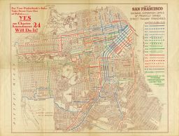 For Your Pocketbook's Sake Take Street Cars out of Politics - YES on Charter Amendment 24 Will Do It! Map of San Francisco Showing Expiration Dates of Privately Owned Street Railway Franchises.				