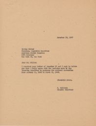 Rubin Saltzman to Irving Miller about Postponing National Convention, December 1947 (correspondence)