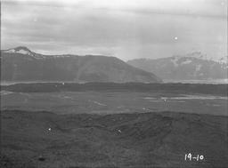Panorama of interior wash plain from east end of green moraine, east of Hubbard Glacier, looking west 