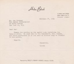 Sylvia (on Helen Black letterhead) to Sam Pevzner about Edits, February 1948 (correspondence)