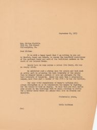 Rubin Saltzman to Miriam Shafritz about Condolences, September 1953 (correspondence)