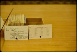 Serials catalog cards in front of card catalog drawer