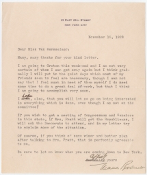 Signed letter from Eleanor Roosevelt to Martha Van Rensselaer