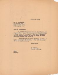 Rubin Saltzman to Mr. N. Fleischmann about Guest Appearance, October 1946 (correspondence)
