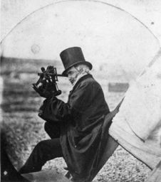 Alexander Dallas Bache (1806-1867), LL.D. (hon.) 1837, with surveying instrument, stereoptic view