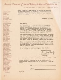 Ben Z. Goldberg to Rubin Saltzman about Executive Committee Luncheon, November 1946 (correspondence)