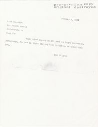 Sam Milgrom to Mike Hanusiak about Report, January 1946 (Preservation Copy, correspondence)