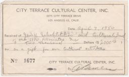 Reciept for $2000 Gift for Cultural Activities