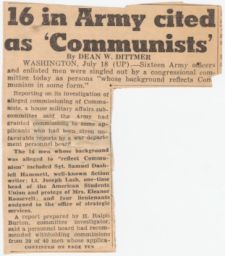 16 in Army cited as 'Communists'