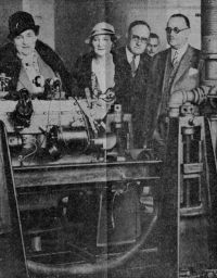 French visitors to Penn view remote control electric dynamometer, 1933