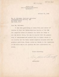 Ambassador Maxim Litvinov to Rubin Saltzman Expressing Gratitude for Fundraising Efforts, October 1942 (correspondence)
