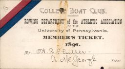 College Boat Club member's ticket, 1891