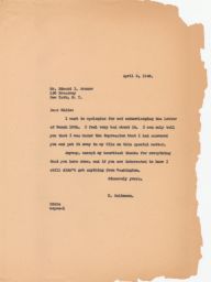 Rubin Saltzman to Edward I. Aronow in Thanks, April 1946 (correspondence)