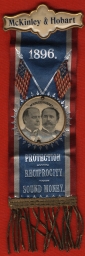 McKinley-Hobart Protection, Reciprocity, Sound Money Campaign Ribbon and Button, 1896