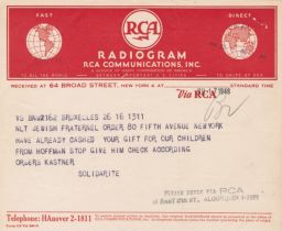 Radiogram from Brussels about Kastner to JPFO