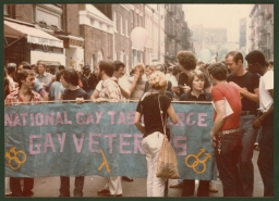 Gay veterans marching with the National Gay Task Force at a gay pride parade