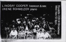 Lindsay Cooper and Irene Schweizer NYC concert flyer