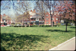 Apartment building from across a park (Mariemont, Ohio, USA)