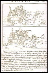 [War chariots with scythed wheels] (from Valturius, On Warfare)