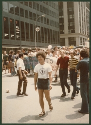 Marcher with Faggot Revolution t-shirt at gay pride march