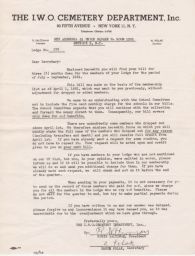 Rubin Saltzman and Nahum Polak to Lodge Secretary 377 about Cemetery Funeral Dues, June 1951 (correspondence)