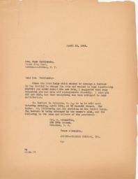 Jewish American Section, I.W.O. Office to Nora Zhitlowsky Logistical Speaking Tour Information, April 1944 (correspondence)