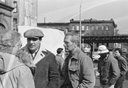 Paul Newman and others on the set of Fort Apache, The Bronx, March 24