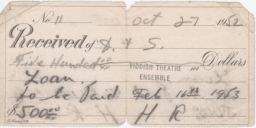 Receipt for $500 Loan to Yiddish Theatre Ensemble