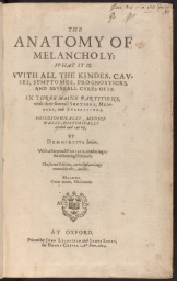 Title page of the 1624 edition of the Anatomy of Melancholy