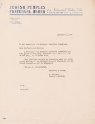 Rubin Saltzman to All Members of the National Executive Committee about Upcoming Meeting, December 1946 (correspondence)
