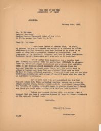 Robert Moses to Rubin Saltzman about Sholem Aleichem Monument, January 1946  (copy of correspondence sent to Irving Miller)
