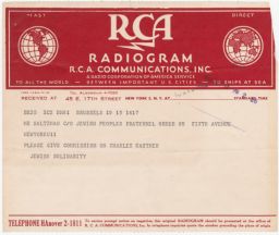 Radiogram to Rubin Saltzman Regarding Charles Kastner