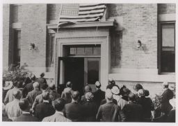 Fernow Hall entrance, close up, at a public event, n.d. (ca. 1930's?)