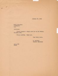 Rubin Saltzman to Hotel Annapolis Requesting a Single Room, October 1946 (correspondence)