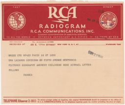 Farber to JPFO Emma Lazarus Division about Children of Andrésy, June 1946 (radiogram)