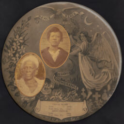 Portraits of Francis Warren and Annie Crawford in a round button frame