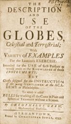 "The Description and Use of the Globes Celestial and Terrestrial; with Variety of Examples for the Learner's Exercise" by Theophilus Grew, title page