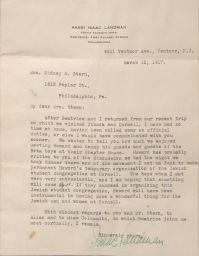 Letter from Rabbi Isaac Landman to Mrs. Sidney M. Stern