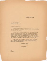 Rubin Saltzman to Nora Zhitlowsky regarding Tour Arrangements, February 1944 (correspondence)