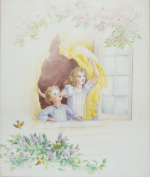 Illustration for unidentified poem (children at window no. 2)