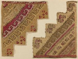 Two border corner textiles with bird motifs