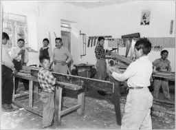 School boys in wood shop