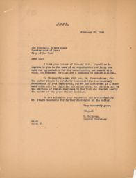 Rubin Saltzman to Robert Moses Regarding Sholem Aleichem Monument, February 1946 (copy of correspondence sent to Irving Miller))
