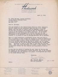 Mrs. Moses P. Epstein to Rubin Saltzman Thanking him for Pledge of Donation, April 1945 (correspondence)
