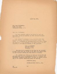 Jewish American Section, I.W.O. Office to Nora Zhitlowsky about Speaking Tour Date Change, April 1944 (correspondence)